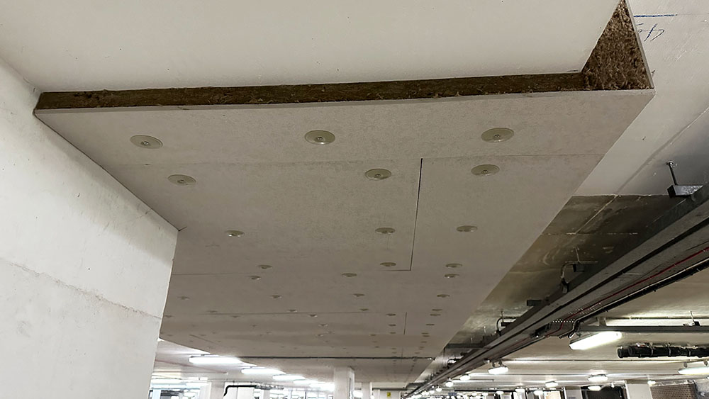 Soffit insulation installed to carpark ceiling