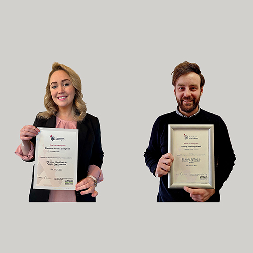 Chelsea Campbell and Phil Nuttall with their IFE certificates