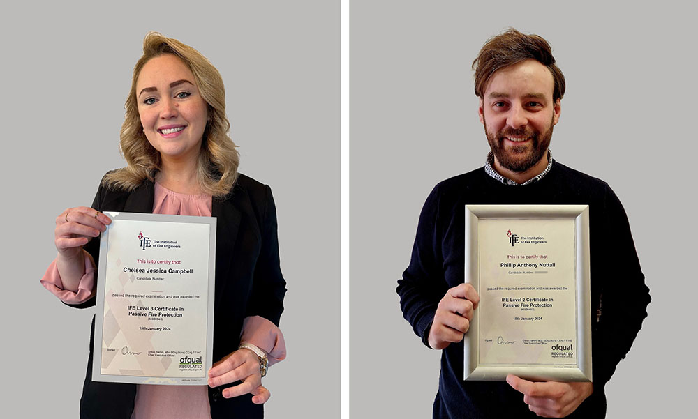 Chelsea Campbell and Phil Nuttall with their IFE certificates