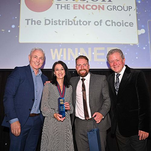 Lucia Di Stazio and James Robinson collecting Encon's Insulation Supplier of the Year award at the BMJ Industry Awards 2026